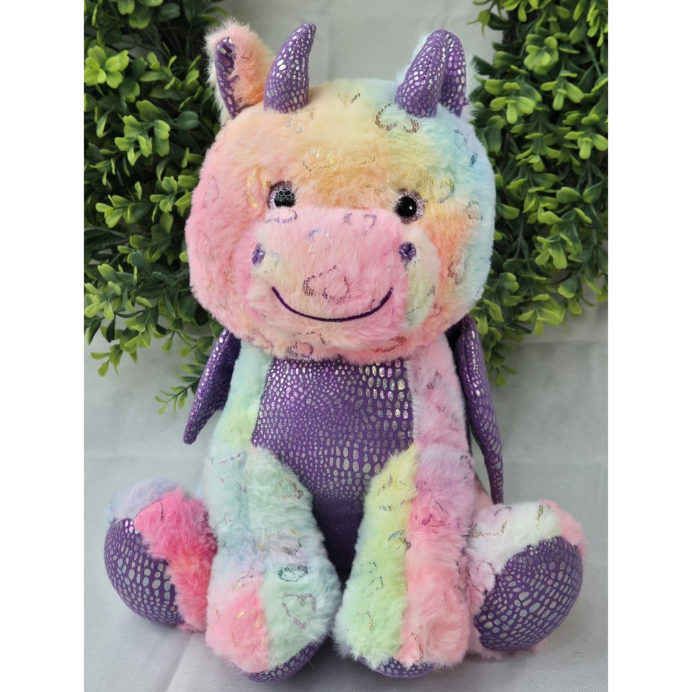 Cute! Pastel Sherbert Colored Dragon With Wings That Move Plush Toy